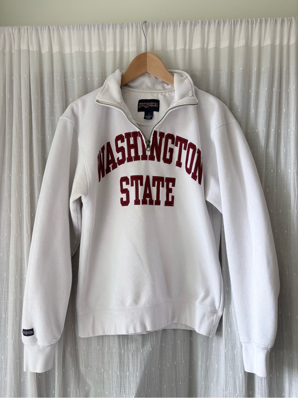 Vintage Jansport White Quarter-Zip Sweatshirt with Red 'Washington State